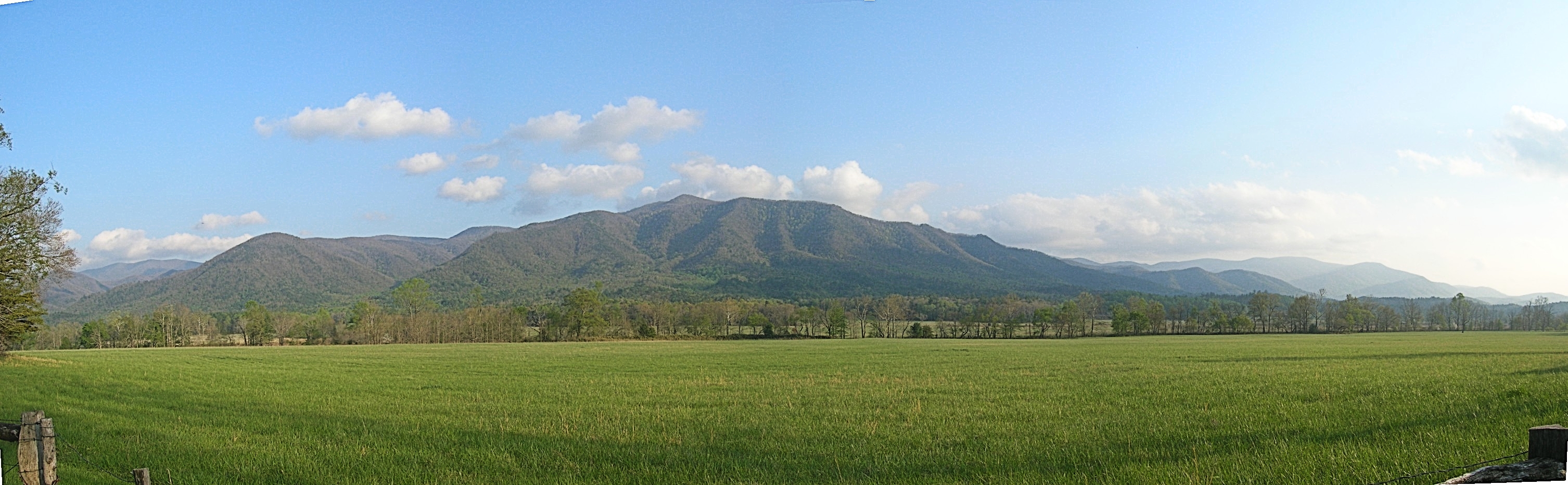 Cades Cove, Tennessee, surrounded by mountain ridges